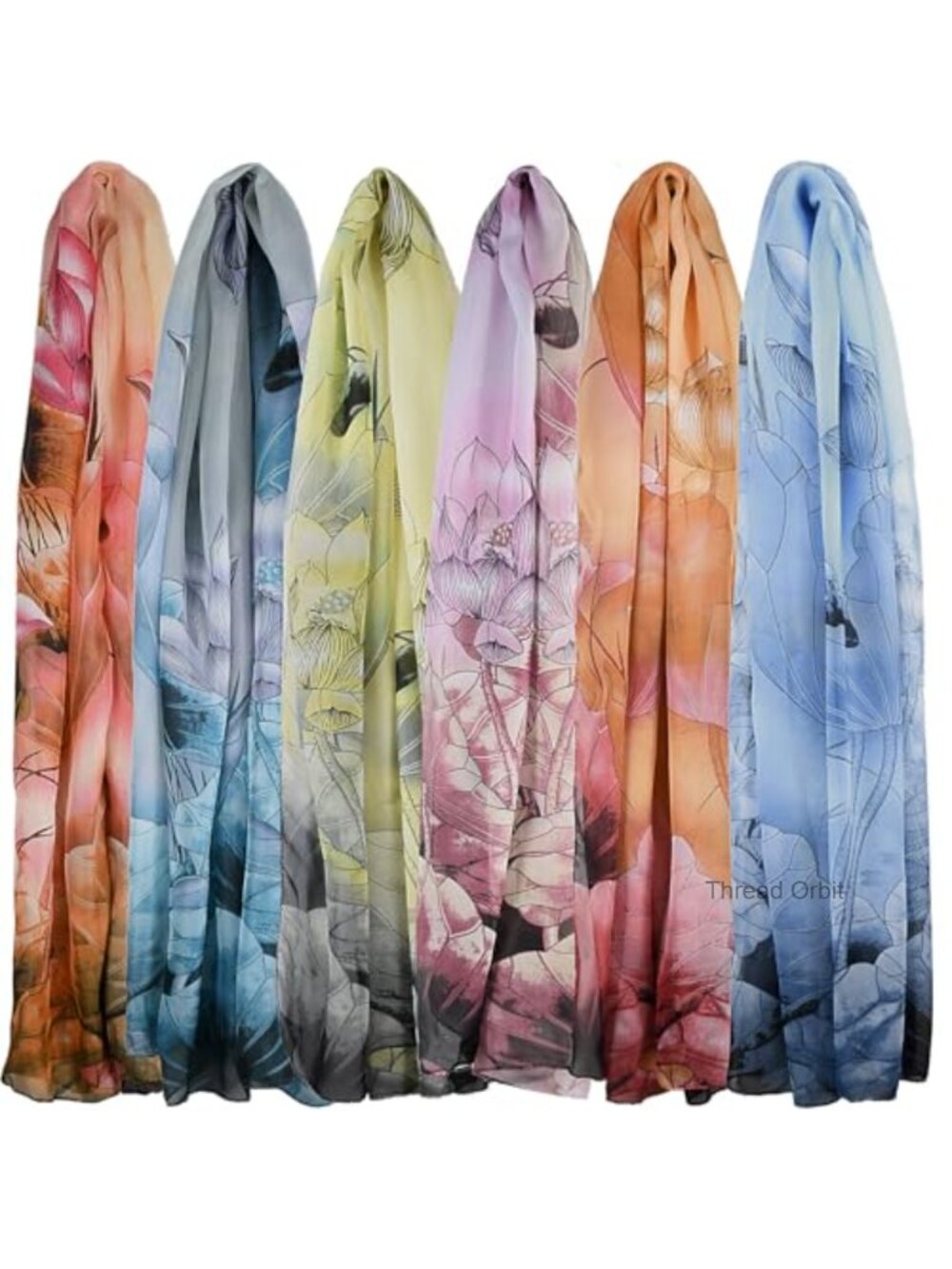 6 Pack Women's Lightweight Chiffon Floral Scarves Hijab Wrap Set